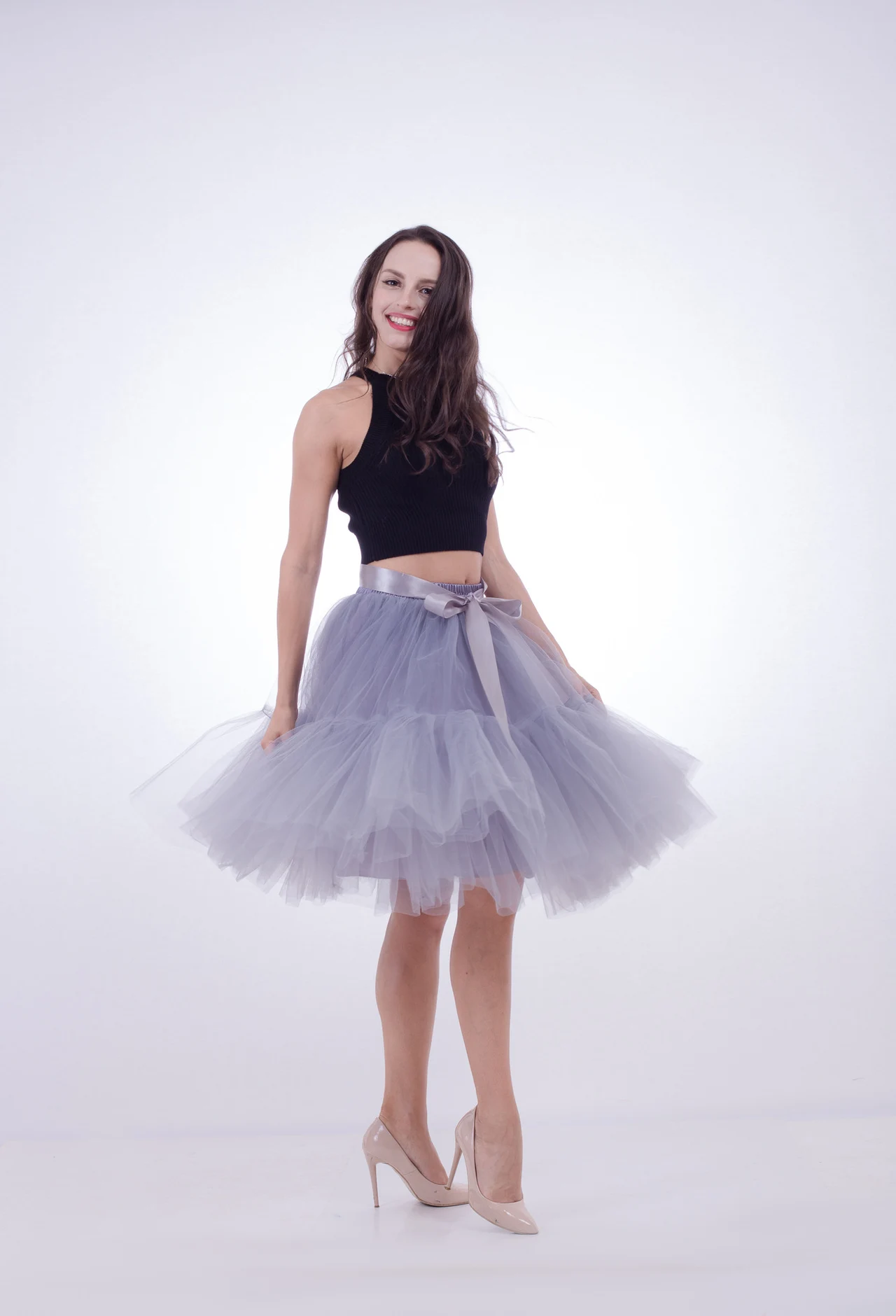 Mesh Super Puffy Puffed Skirt Multilayer Skirt - Grey