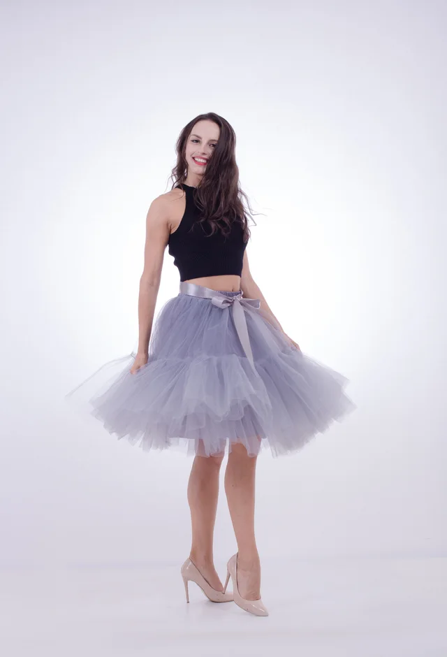 Mesh Super Puffy Puffed Skirt Multilayer Skirt Grey - Shop at LoveMi