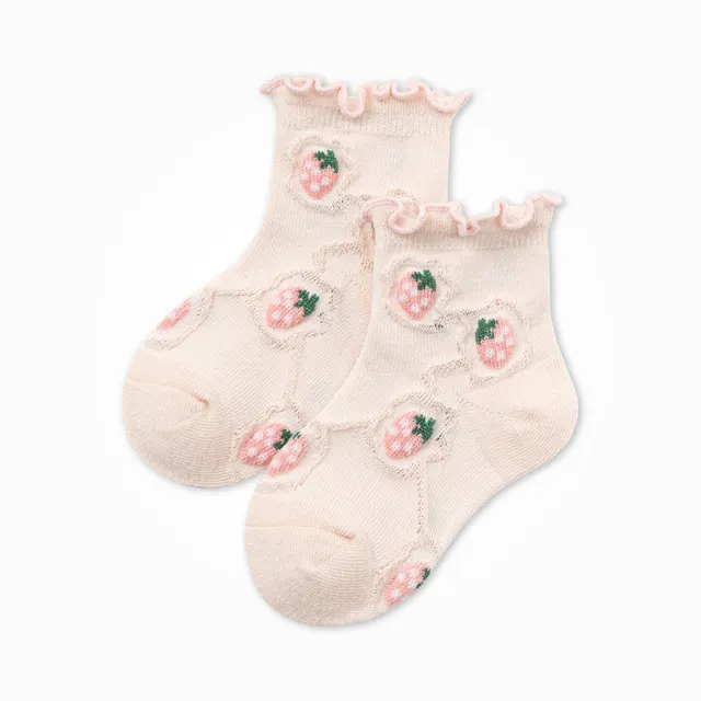 Thin Cotton Dark Pattern Children's Fruit Fungus Lace Socks Light Pink Strawberry - Shop at LoveMi