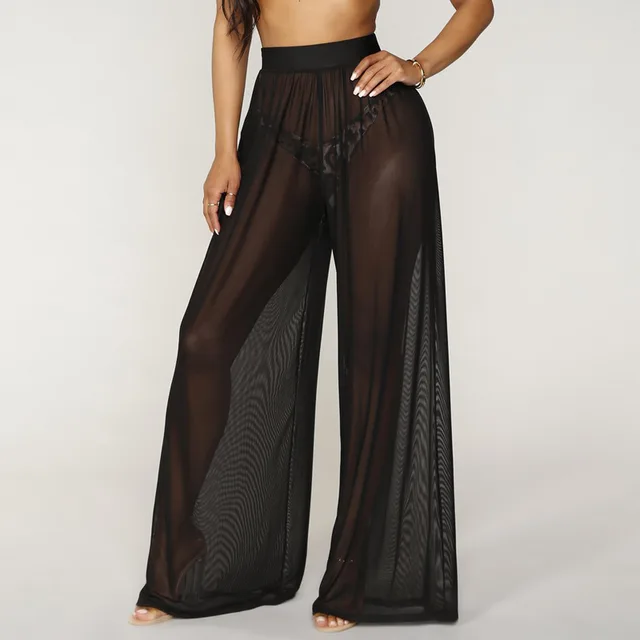 Sheer Mesh Nightclub Wide Leg Pants Black - Shop at LoveMi