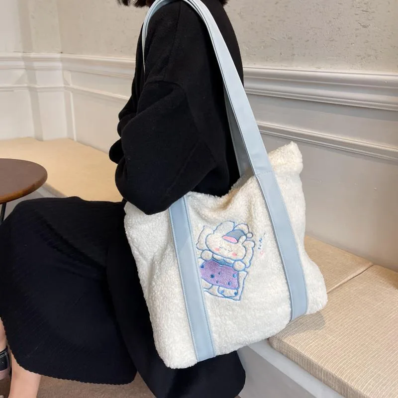 Trendy Large Capacity Fashion Shoulder Bag Tote Fur Bag Blue - Shop at LoveMi