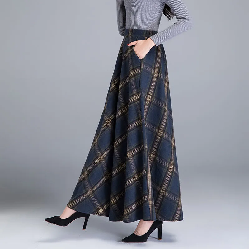 Woolen Plaid Skirt Winter Women's Western Style To Reduce Age Navy - Shop at LoveMi