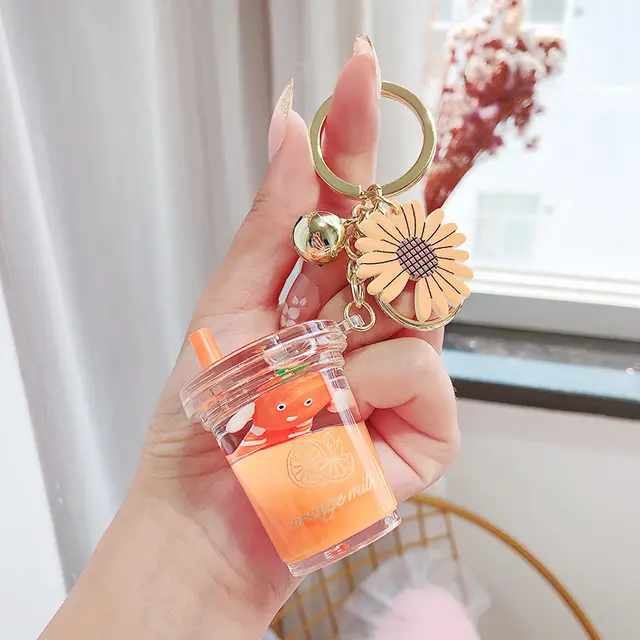 Cartoon Fruit Daisy Keychain Acrylic Bottle Orange Milk Tea Bottle - Shop at LoveMi