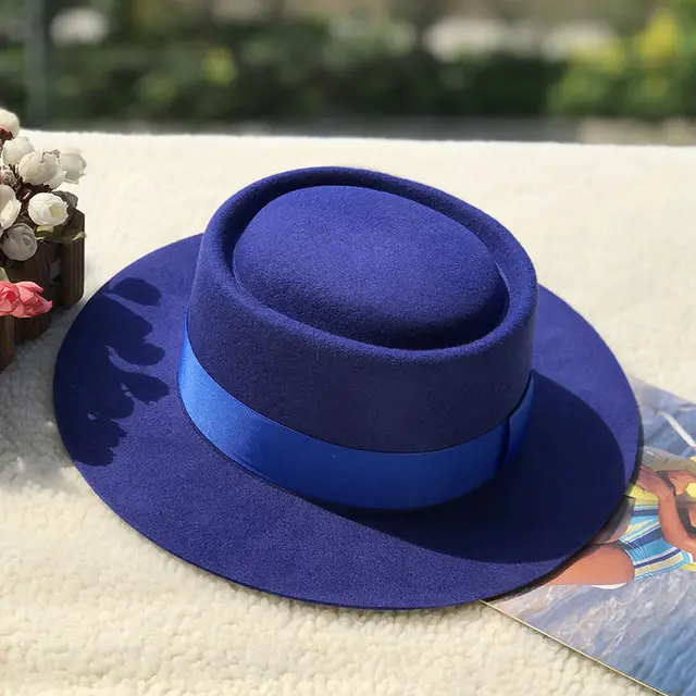 Women's Autumn And Winter Ring Wool Felt Top Hat Royal Blue - Shop at LoveMi