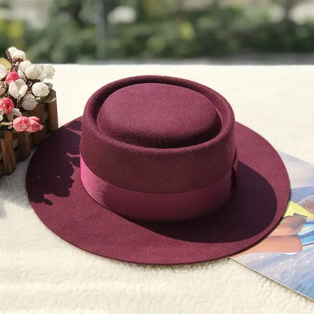 Women's Autumn And Winter Ring Wool Felt Top Hat Wine Red - Shop at LoveMi