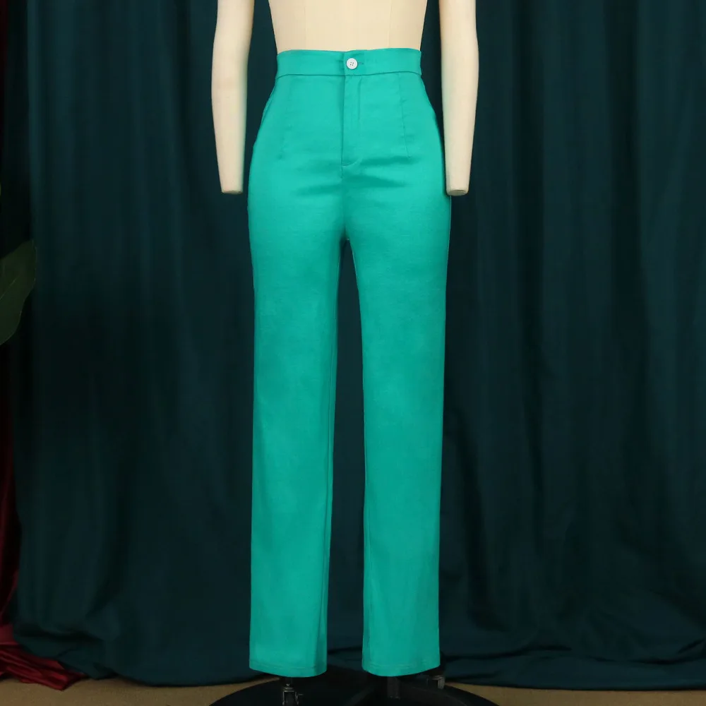 High Waist Slim Fit Solid Straight Leg Pants Green Elastic Lounge Pants Green - Shop at LoveMi