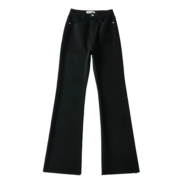 Raw Edge High Waist Denim Flared Pants Trendy Women's Clothing Black - Shop at LoveMi