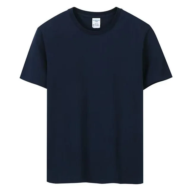 Solid Color Round Neck Short Sleeve Casual Advertising Shirt T shirt Navy Blue - Shop at LoveMi