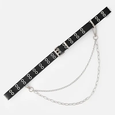 Jeans With Cutout Air Eye Punk Casual Belt Black - Shop at LoveMi