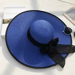 Women's Summer Beach Straw Hat With Big Brim - Blue