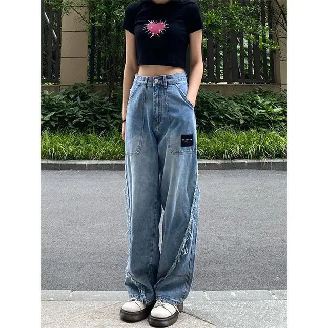 High Street Women's New Straight Slim Loose High Waist Jeans Blue - Shop at LoveMi