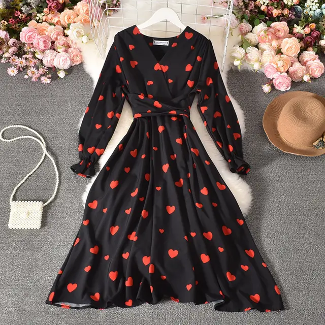 Tie Belt Love Pleated Long Dress Black - Shop at LoveMi