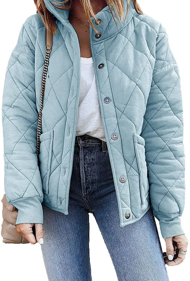 Women's Quilted Jacket Long Sleeve Spring Autumn Thin Casual Blue - Shop at LoveMi