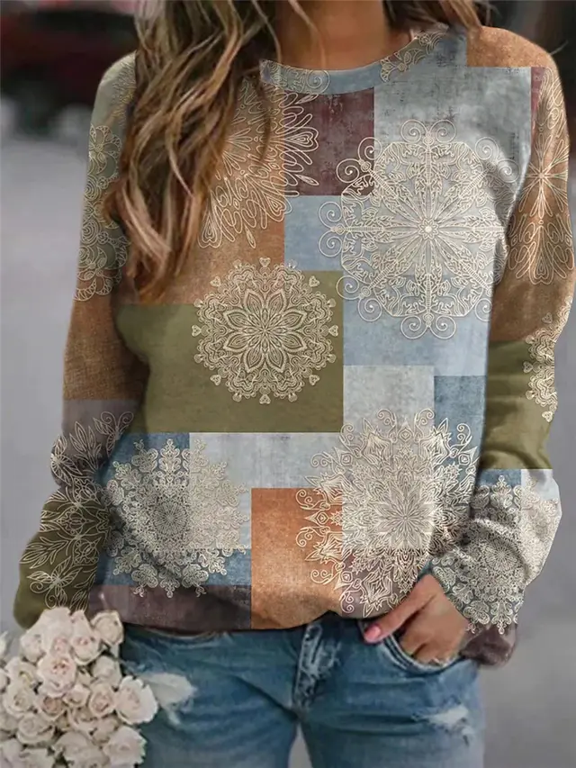 Women's Colorblock Stitching Round Neck Colorblock Long Sleeve Sweatshirt Green - Shop at LoveMi