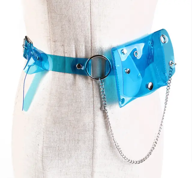 Transparent Laser Waist Bag Belt Women's Chain Mini Small Bag Blue - Shop at LoveMi