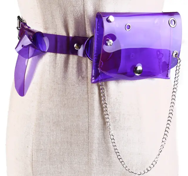 Transparent Laser Waist Bag Belt Women's Chain Mini Small Bag Purple - Shop at LoveMi