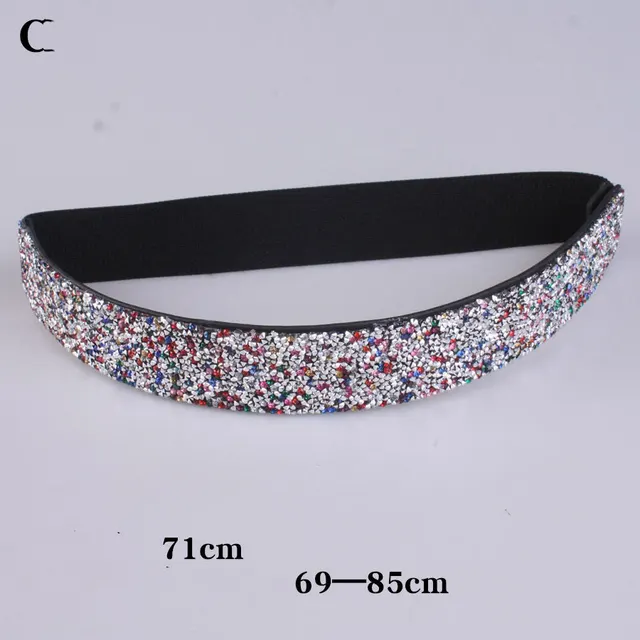 Rhinestones And Diamonds Elastic Wide Belt Flashing Diamonds Ladies Versatile Crystal Stretch Section C - Shop at LoveMi