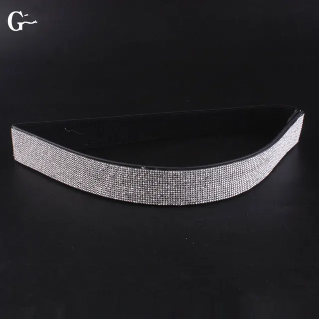 Rhinestones And Diamonds Elastic Wide Belt Flashing Diamonds Ladies Versatile Crystal Stretch Section G - Shop at LoveMi