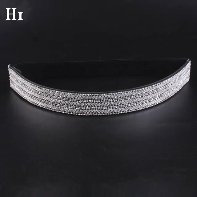 Rhinestones And Diamonds Elastic Wide Belt Flashing Diamonds Ladies Versatile Crystal Stretch Section H - Shop at LoveMi