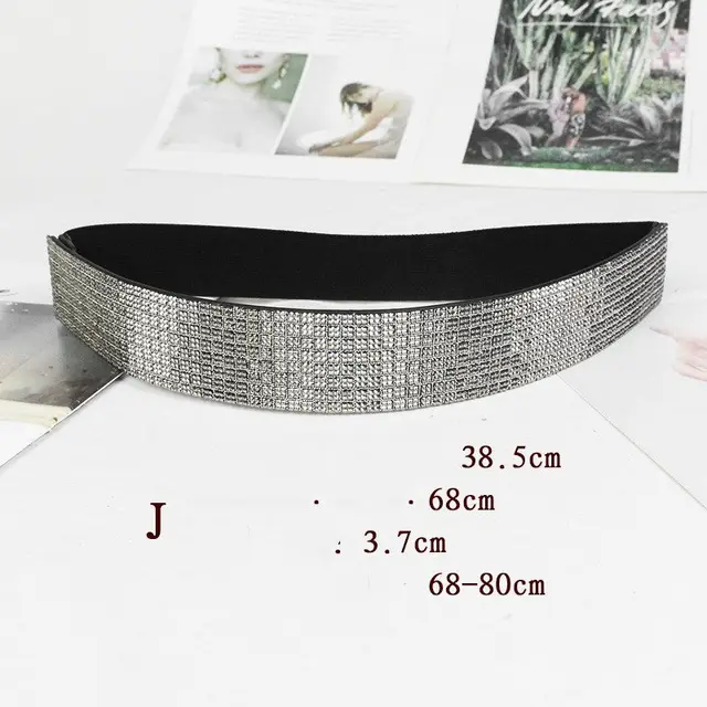 Rhinestones And Diamonds Elastic Wide Belt Flashing Diamonds Ladies Versatile Crystal Stretch Section J - Shop at LoveMi