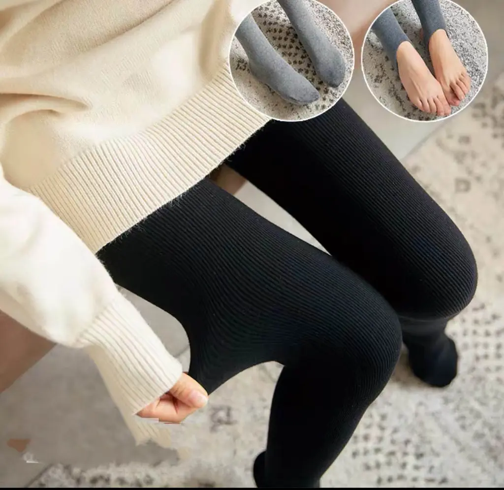 Pure Cotton Leggings Outer Wear High Waist Abdomen Buttocks Plus Velvet Thick And Seamless - Black