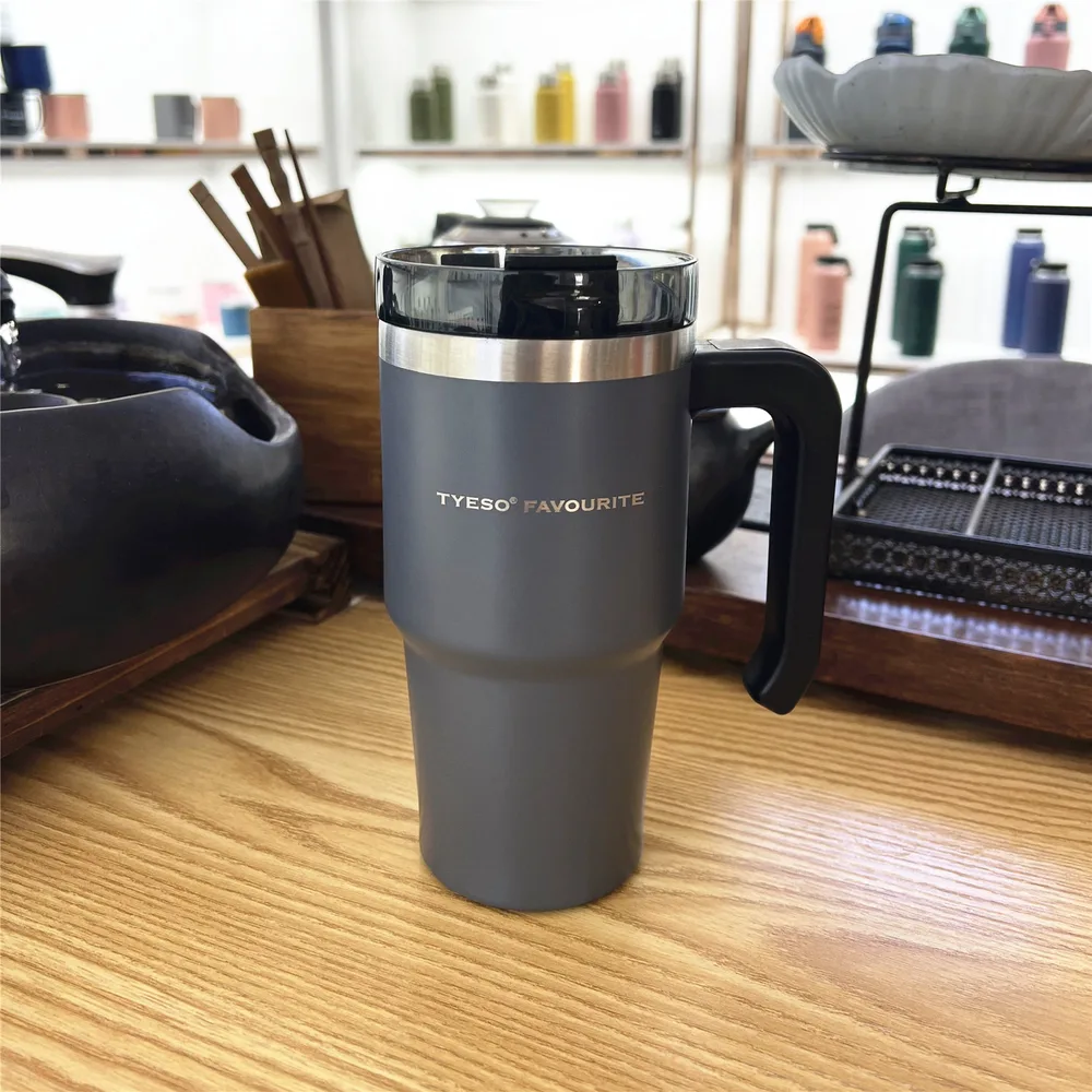 Portable Stainless Steel Water Cup Handle Large Capacity Sports - 600Ml Dark Grey