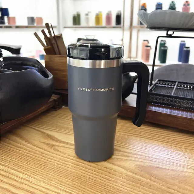 Portable Stainless Steel Water Cup Handle Large Capacity Sports 600Ml Dark Grey - Shop at LoveMi