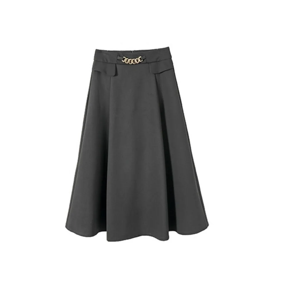 Women's New Chic Chain Waist Midi Skirt - Black