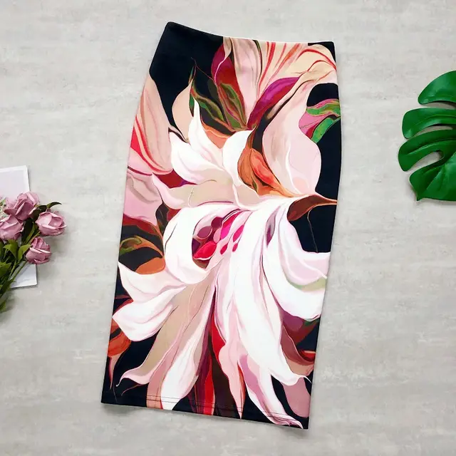 Women's Flower Print Half High Waist Back Slit Over Knee Pencil Skirt 339Color - Shop at LoveMi