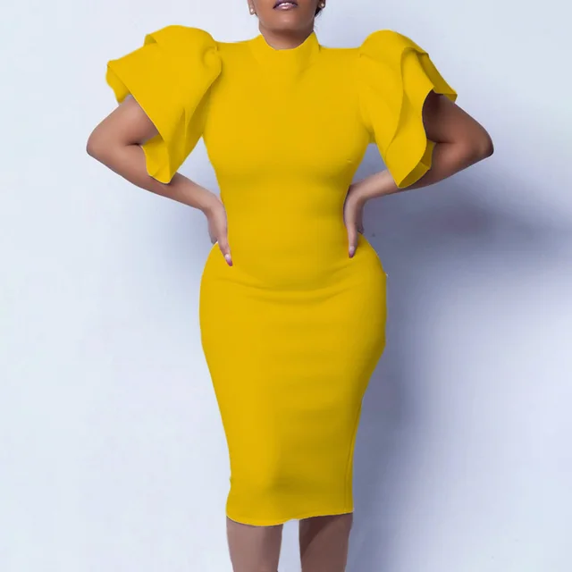 Office Professional European And American Dress With Tight Hip Bag Yellow - Shop at LoveMi