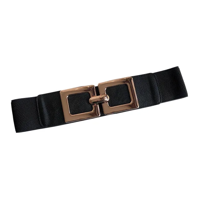 Women's Versatile Square Buckle Elastic Wide Waistband Black - Shop at LoveMi
