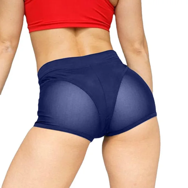 Mesh Stitching Personality Sports Yoga Stretch Shorts Blue - Shop at LoveMi