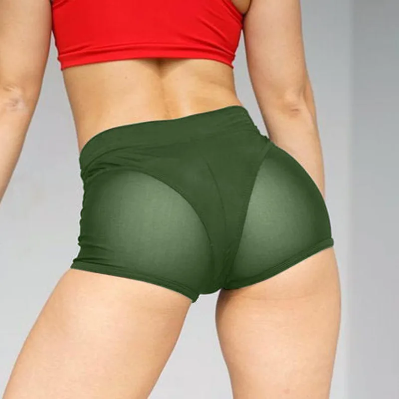 Mesh Stitching Personality Sports Yoga Stretch Shorts Green - Shop at LoveMi