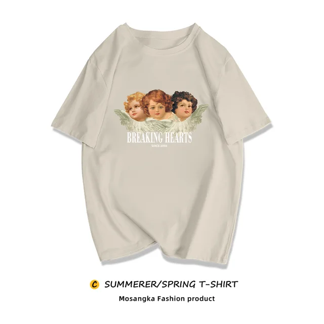 Niche Sweet And Cool T shirt European And American Retro Plus Size MM Top Apricot - Shop at LoveMi