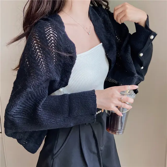 Women's Solid Color Cardigan Warm Knitted Shoulder Black - Shop at LoveMi