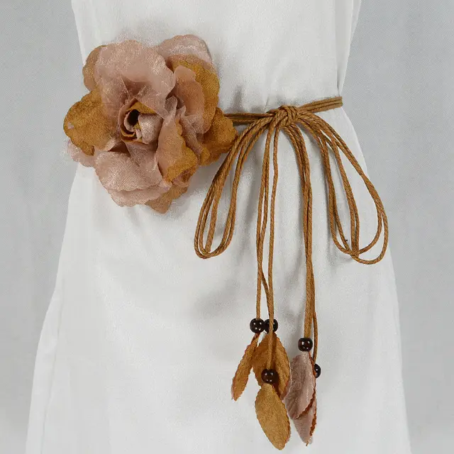 Casual All match Chiffon Large Flower Women's Thin Belt Camel - Shop at LoveMi