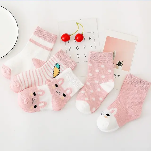 Boys And Girls Cotton Mid tube Floor Socks Pink Cute Bunny - Shop at LoveMi