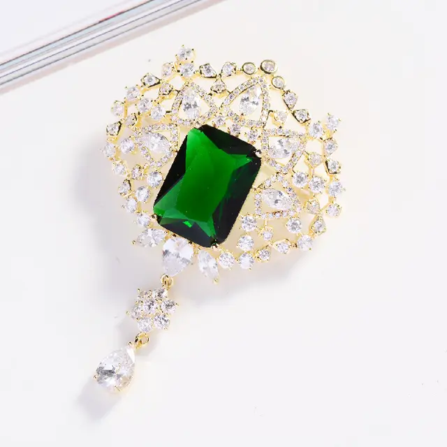 Fashion Emerald Zircon Brooch Elegant Style Green - Shop at LoveMi