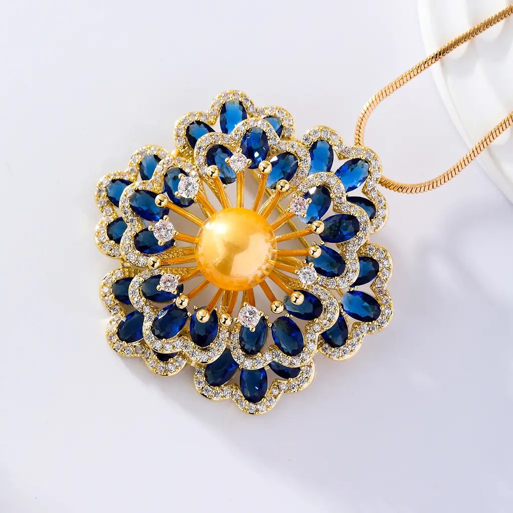 Heavy Industry Begonia Brooch Luxury Female Pin - Blue