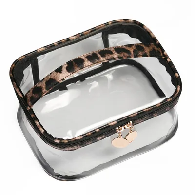 Leopard Print PVC Transparent Portable Cosmetic Bag Transparent - Shop at LoveMi