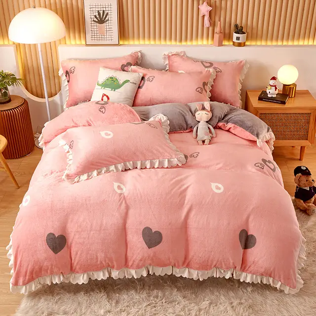 Milk Velvet Coral Fleece Double Sided Quilt Cover Love - Shop at LoveMi