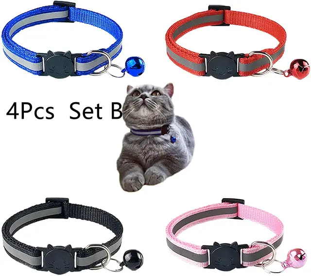 Colorful Polyester Reflective Bell Cat Jack Pet Collar 4Pcs Set B - Shop at LoveMi