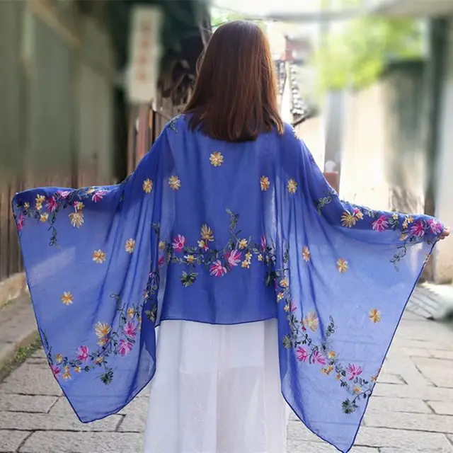 Embroidered Cotton And Linen Scarf Travel Sunscreen Ethnic Style Silk Scarf 10 Style - Shop at LoveMi
