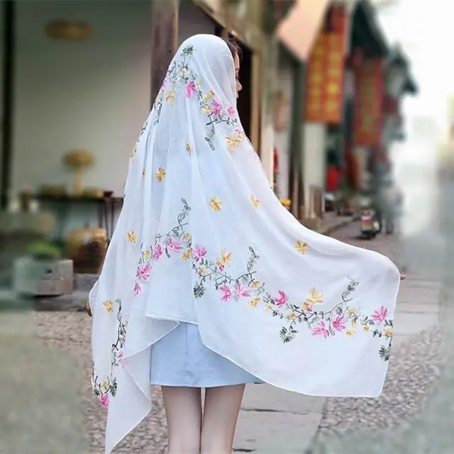 Embroidered Cotton And Linen Scarf Travel Sunscreen Ethnic Style Silk Scarf 11 Style - Shop at LoveMi