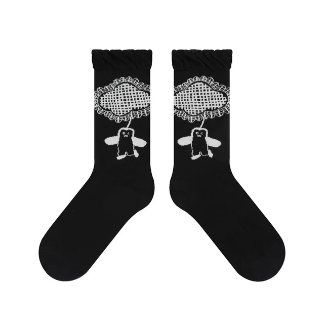 Cute Socks Trend Animal Penguin Illustration Black - Shop at LoveMi
