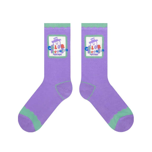 Cute Socks Trend Animal Penguin Illustration Purple - Shop at LoveMi