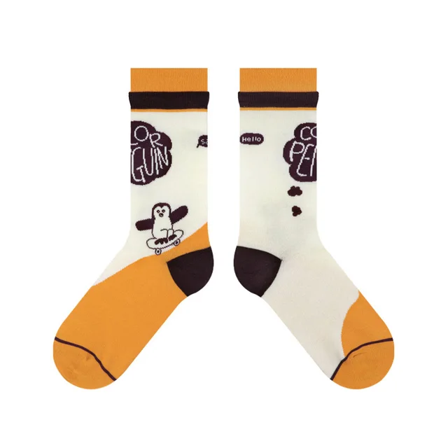 Cute Socks Trend Animal Penguin Illustration Yellow - Shop at LoveMi