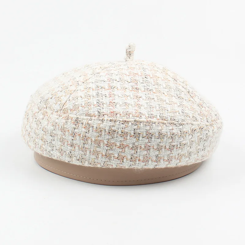 Winter Casual Small Fragrant Style Houndstooth Beret Beige - Shop at LoveMi