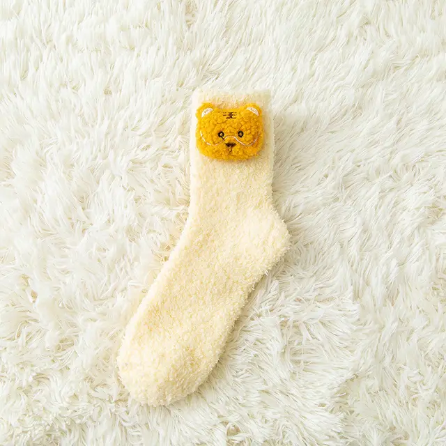 Cute Three dimensional Animals Wear Warm Socks Outside At Home Beige - Shop at LoveMi
