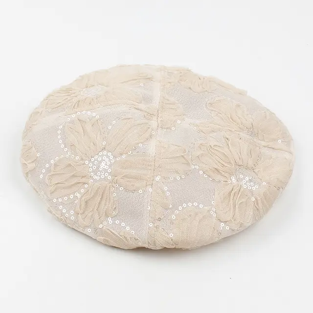Korean Version Of The Trendy Fashion Literary Flower Beret Beige - Shop at LoveMi